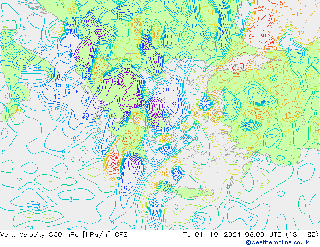 Vert. Velocity 500 hPa GFS Tu 01.10.2024 06 UTC