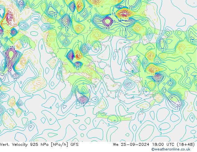 Vert. Velocity 925 hPa GFS mer 25.09.2024 18 UTC