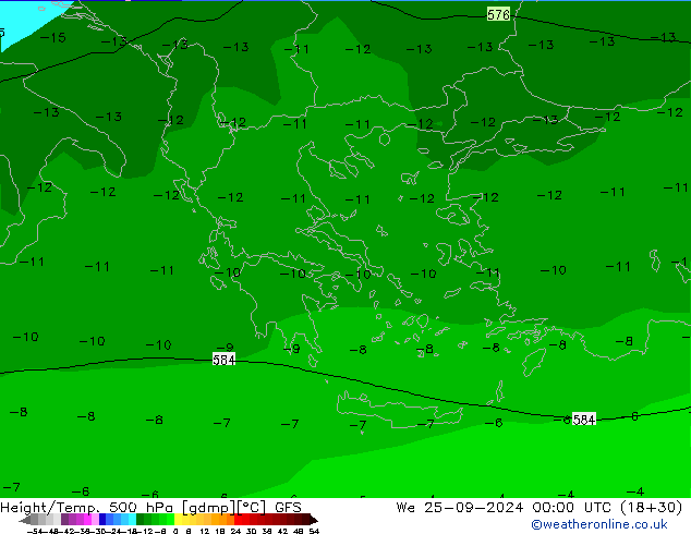 Height/Temp. 500 hPa GFS  25.09.2024 00 UTC