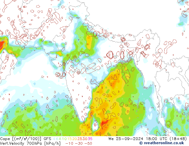 Cape GFS śro. 25.09.2024 18 UTC