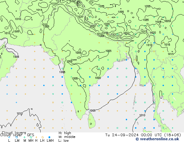 Chmura warstwa GFS wto. 24.09.2024 00 UTC