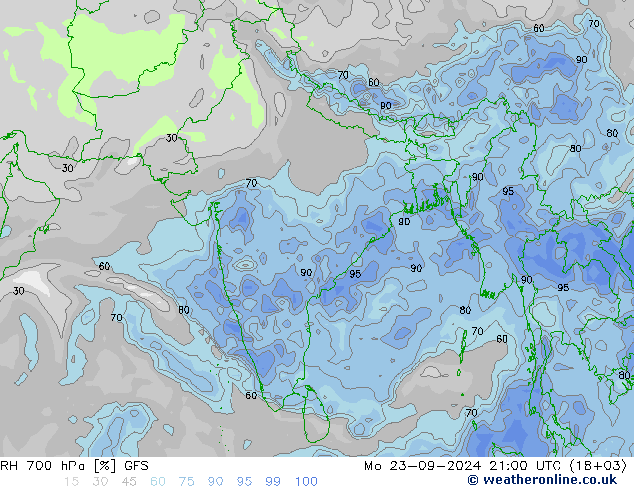 RH 700 hPa GFS Mo 23.09.2024 21 UTC