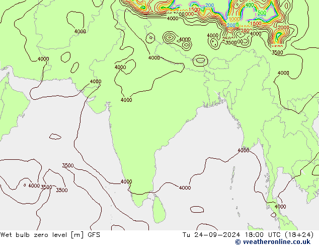 Wet bulb zero level GFS Tu 24.09.2024 18 UTC