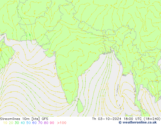 Linia prądu 10m GFS czw. 03.10.2024 18 UTC