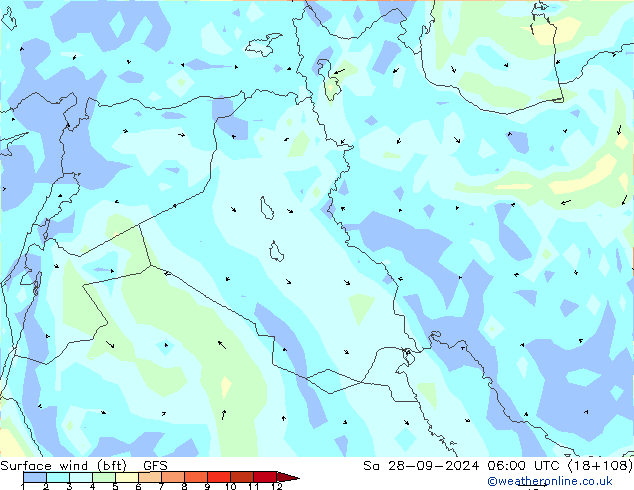 Surface wind (bft) GFS Sa 28.09.2024 06 UTC