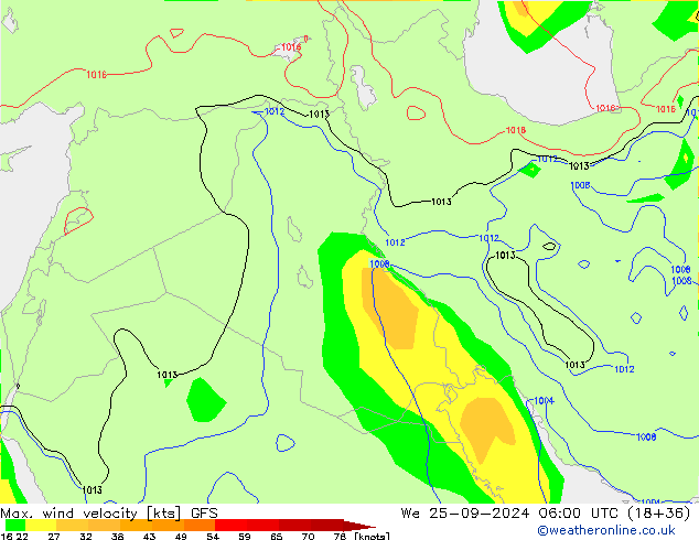 Max. wind snelheid GFS wo 25.09.2024 06 UTC