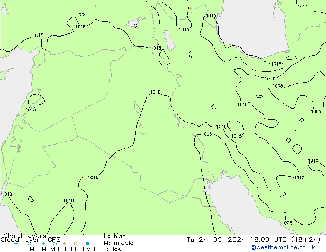 Cloud layer GFS Tu 24.09.2024 18 UTC