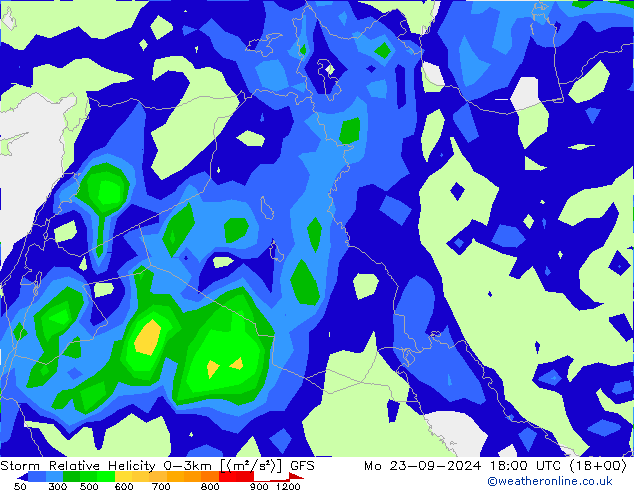 Storm Relative Helicity GFS  23.09.2024 18 UTC