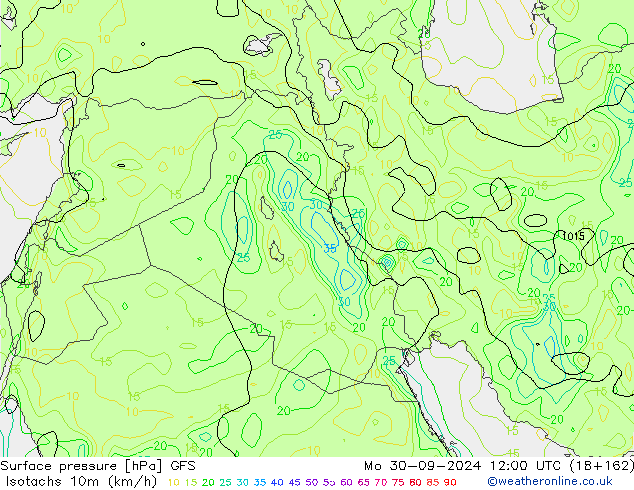 Isotachs (kph) GFS Сентябрь 2024