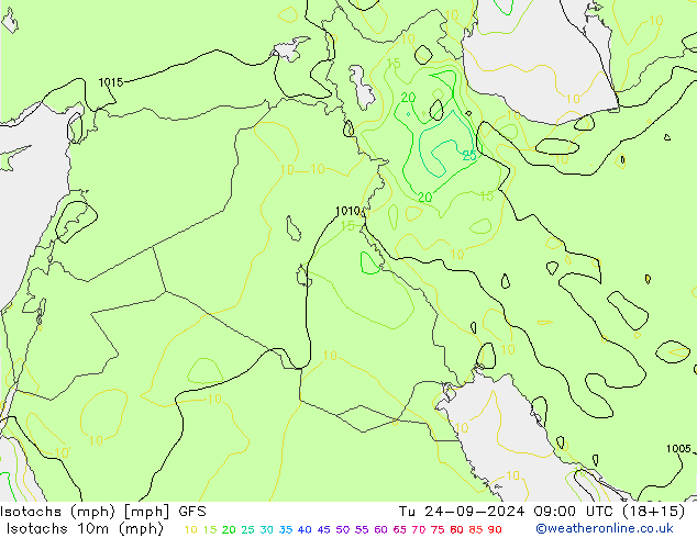 Isotachs (mph) GFS Tu 24.09.2024 09 UTC