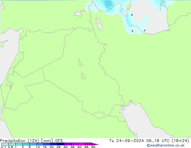 Precipitation (12h) GFS Út 24.09.2024 18 UTC