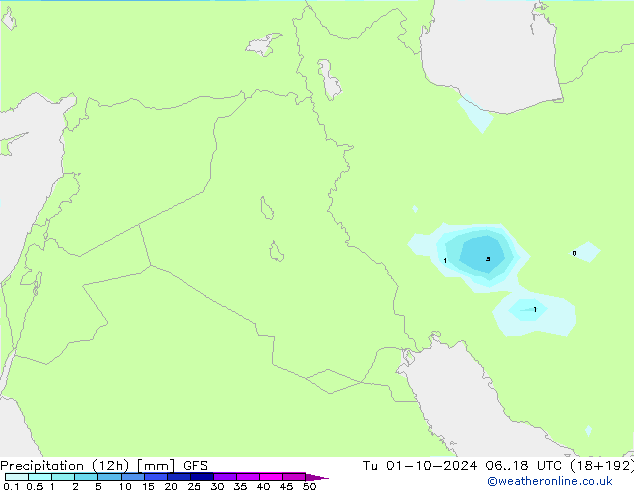 Precipitation (12h) GFS Tu 01.10.2024 18 UTC