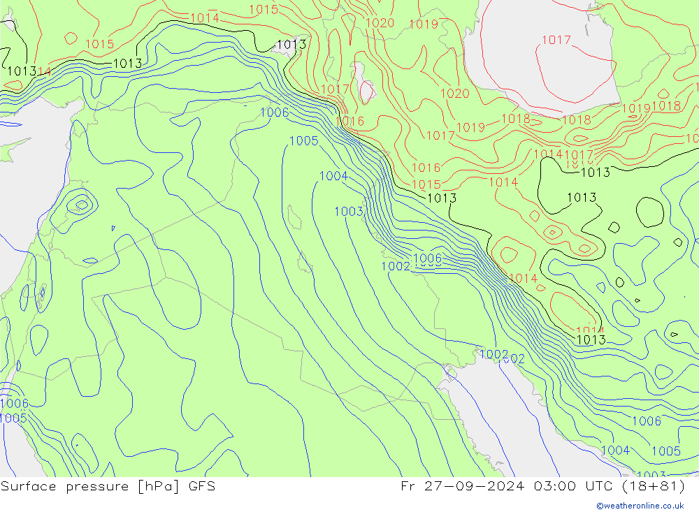 Surface pressure GFS Fr 27.09.2024 03 UTC