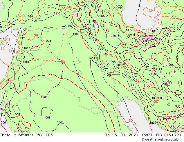 Theta-e 850hPa GFS Th 26.09.2024 18 UTC