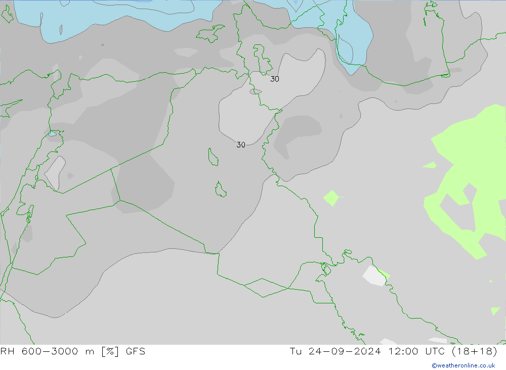 RH 600-3000 m GFS Di 24.09.2024 12 UTC