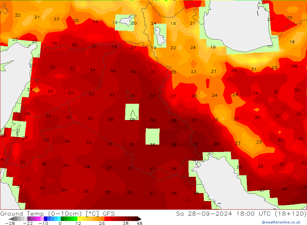 Topraküstü en düşük Sıc. GFS Cts 28.09.2024 18 UTC