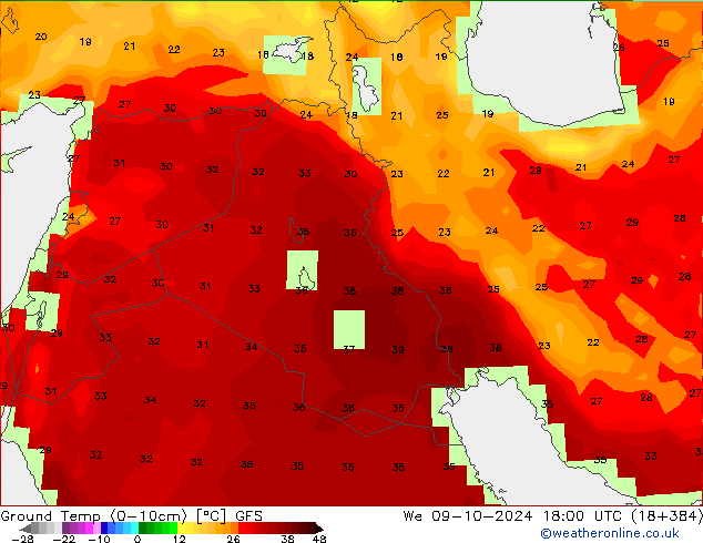 Topraküstü en düşük Sıc. GFS Çar 09.10.2024 18 UTC