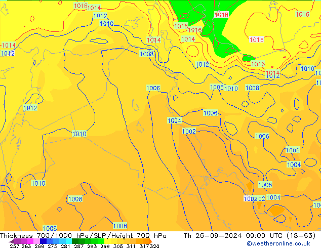 Thck 700-1000 hPa GFS czw. 26.09.2024 09 UTC