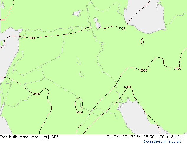 Wet bulb zero level GFS Tu 24.09.2024 18 UTC