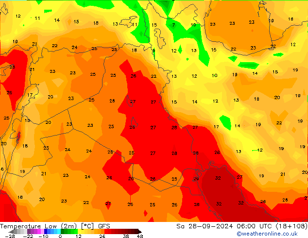 Min.temperatuur (2m) GFS za 28.09.2024 06 UTC