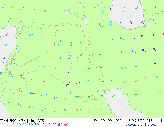 Vento 500 hPa GFS dom 29.09.2024 18 UTC