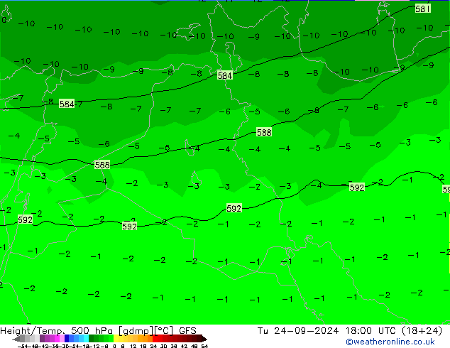 Z500/Yağmur (+YB)/Z850 GFS Sa 24.09.2024 18 UTC