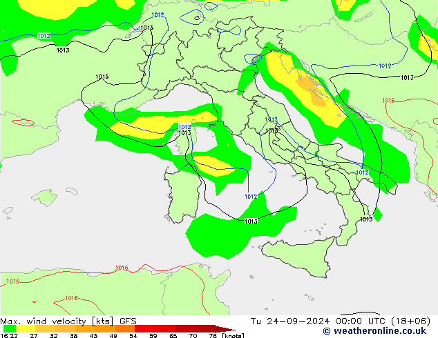 Max. wind velocity GFS mar 24.09.2024 00 UTC