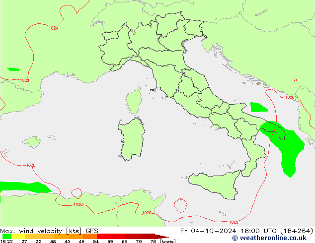 Maks. Rüzgar Hızı GFS Cu 04.10.2024 18 UTC