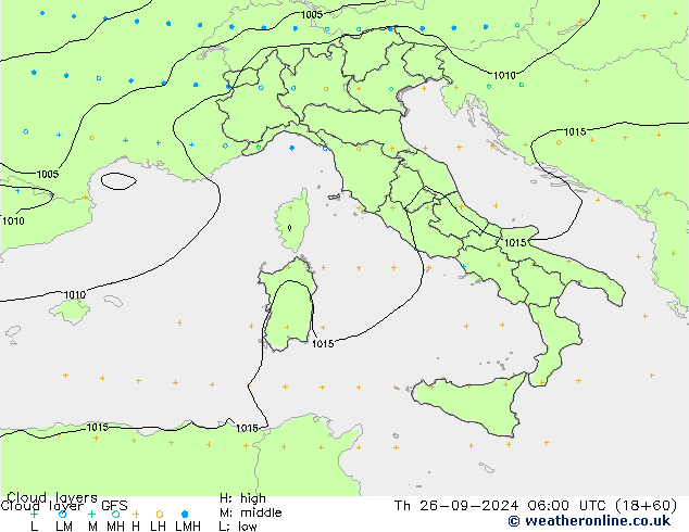 Wolkenlagen GFS do 26.09.2024 06 UTC