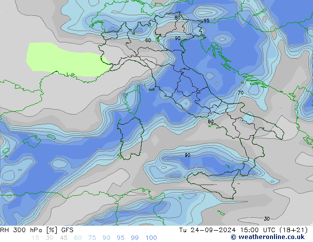 RH 300 hPa GFS Di 24.09.2024 15 UTC