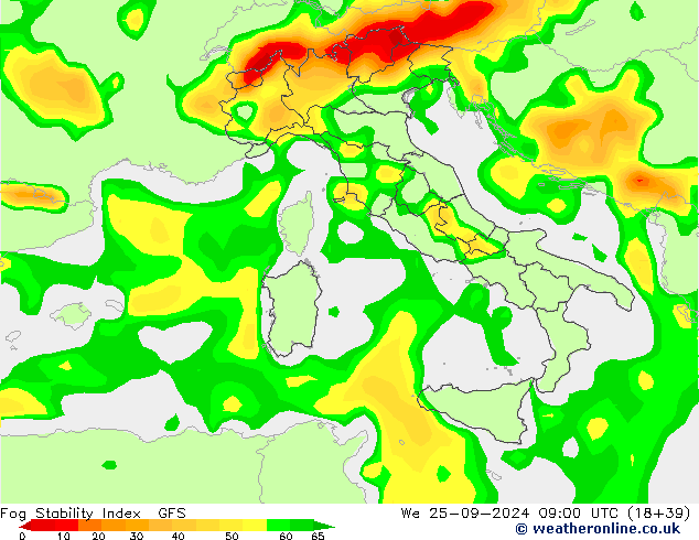 Fog Stability Index GFS śro. 25.09.2024 09 UTC