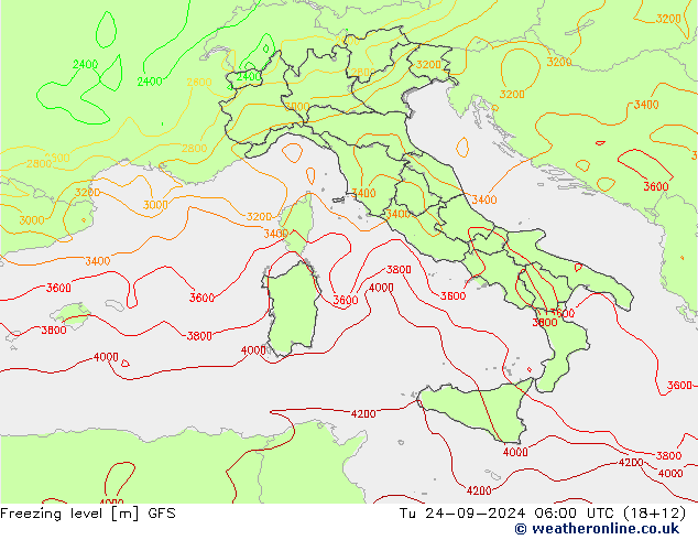 Zero termico GFS mar 24.09.2024 06 UTC