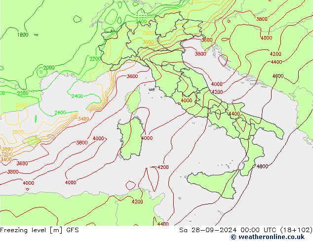 Freezing level GFS So 28.09.2024 00 UTC