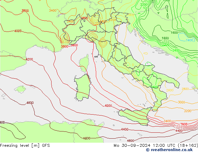 Freezing level GFS pon. 30.09.2024 12 UTC