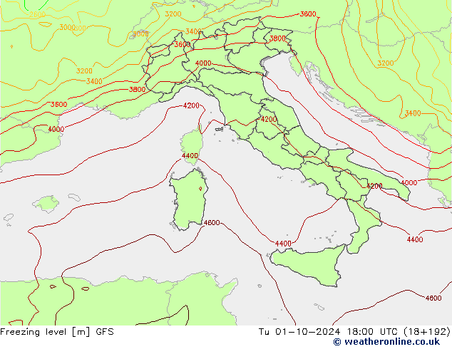 Freezing level GFS Tu 01.10.2024 18 UTC