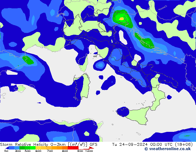 Storm Relative Helicity GFS mar 24.09.2024 00 UTC