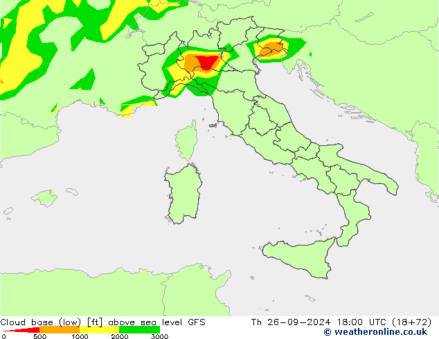 Cloud base (low) GFS Th 26.09.2024 18 UTC