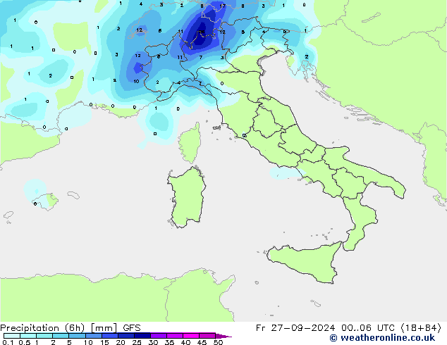 осадки (6h) GFS пт 27.09.2024 06 UTC