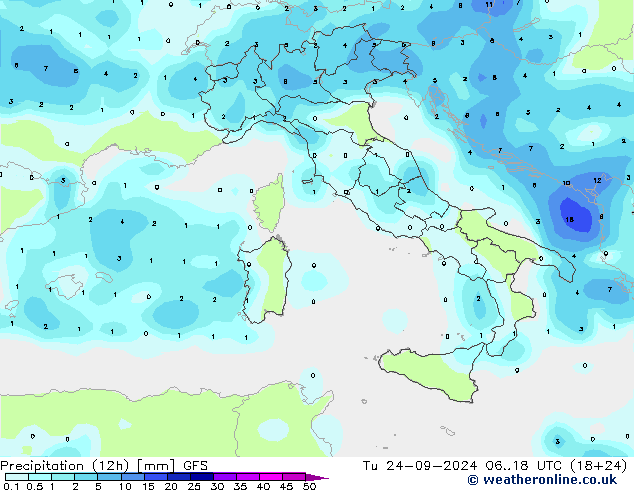 Nied. akkumuliert (12Std) GFS Di 24.09.2024 18 UTC