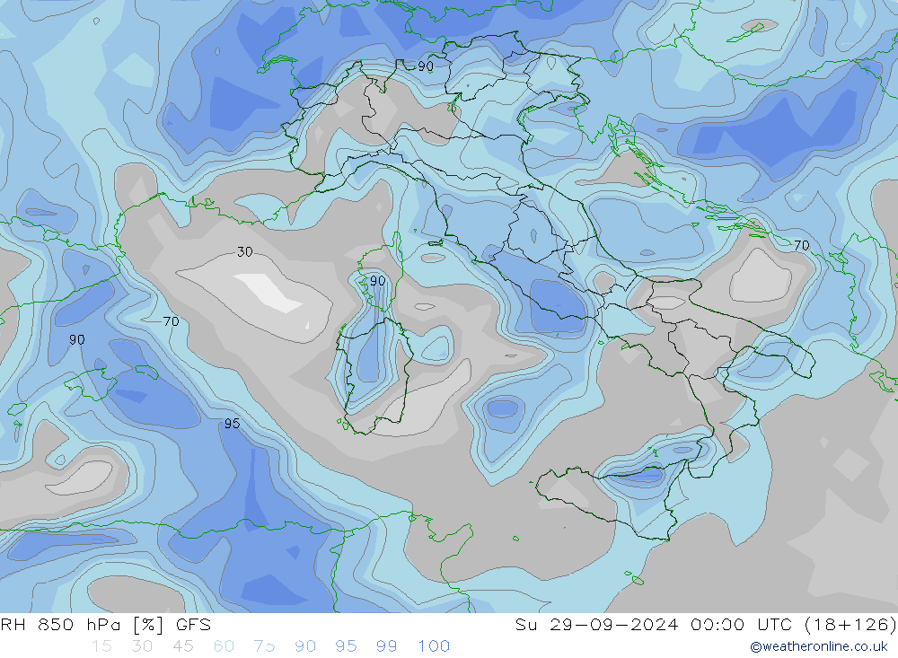 RH 850 hPa GFS  29.09.2024 00 UTC