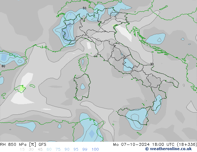 RH 850 hPa GFS Po 07.10.2024 18 UTC