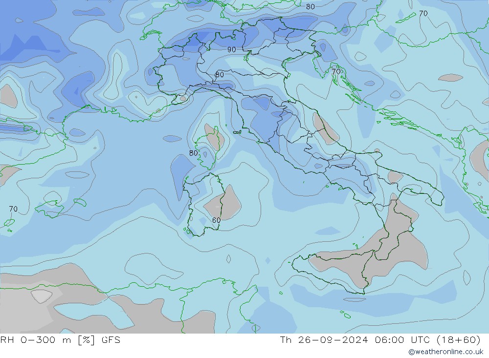 RH 0-300 m GFS чт 26.09.2024 06 UTC