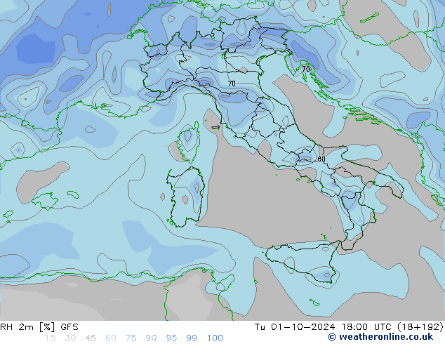 Humedad rel. 2m GFS mar 01.10.2024 18 UTC