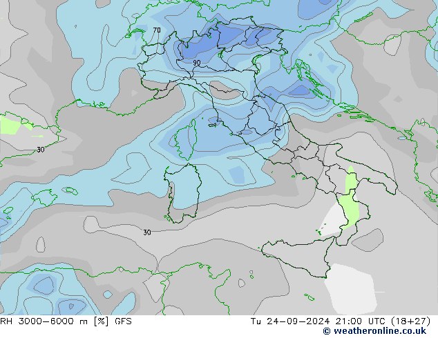 RH 3000-6000 m GFS Сентябрь 2024