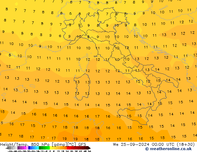 Z500/Rain (+SLP)/Z850 GFS mer 25.09.2024 00 UTC