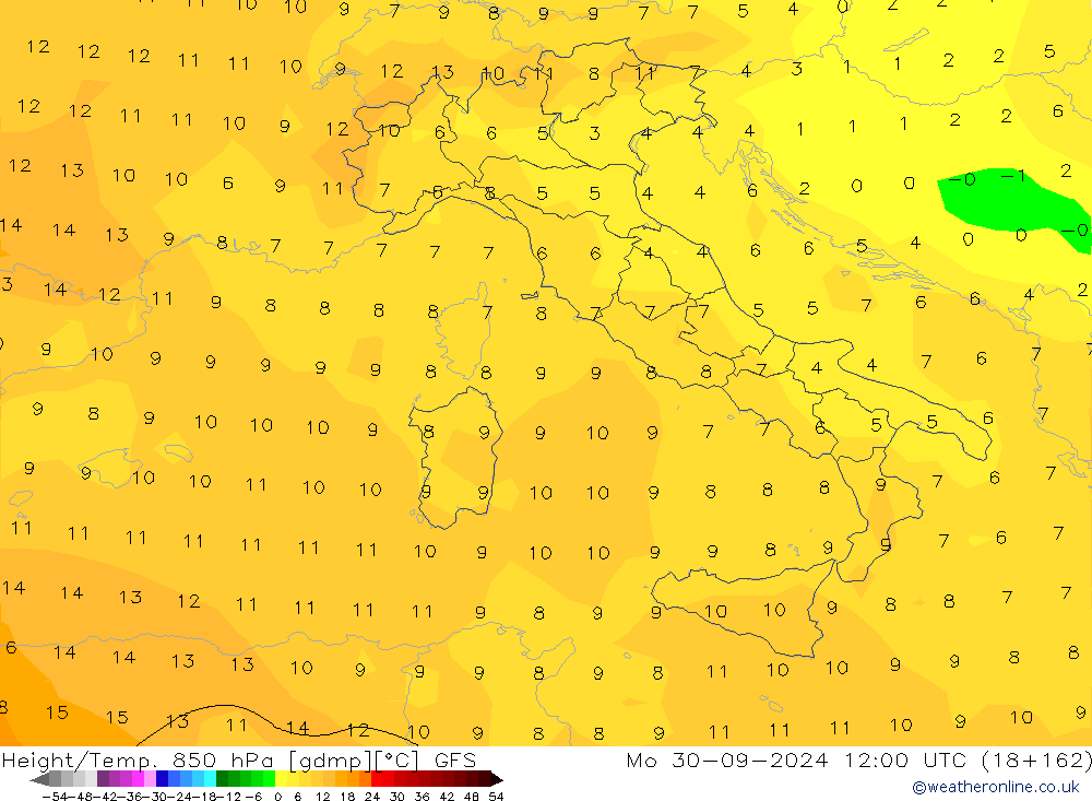 Height/Temp. 850 гПа GFS пн 30.09.2024 12 UTC