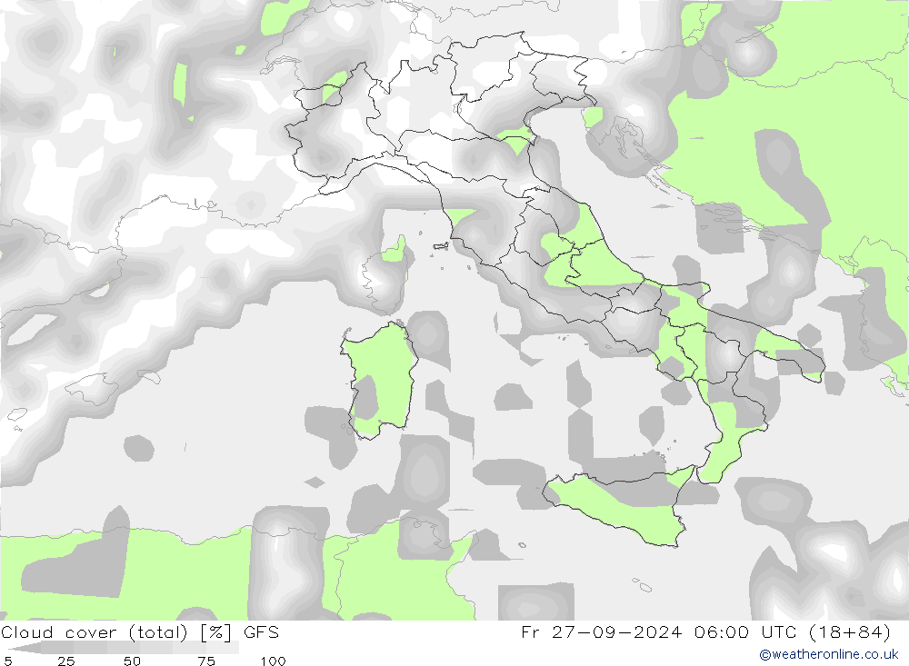 Nuages (total) GFS ven 27.09.2024 06 UTC