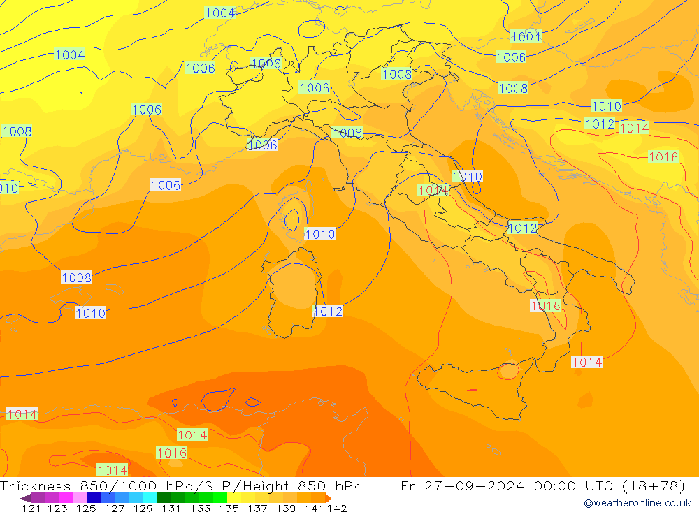 Thck 850-1000 гПа GFS пт 27.09.2024 00 UTC