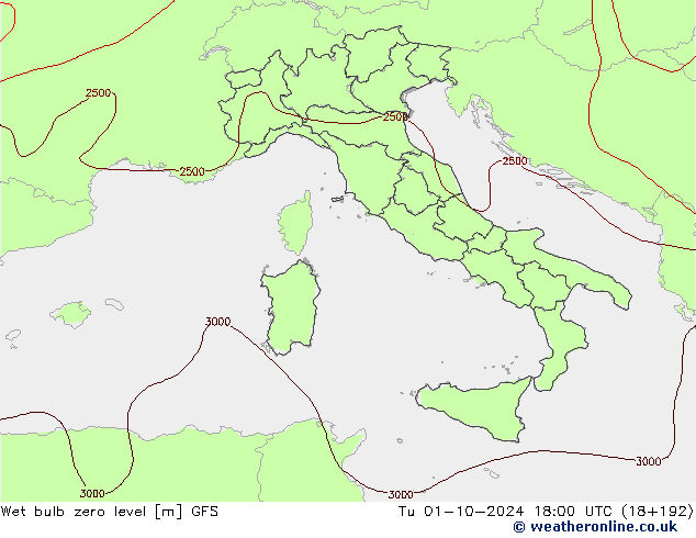 Wet bulb zero level GFS mar 01.10.2024 18 UTC