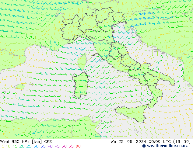 Rüzgar 850 hPa GFS Çar 25.09.2024 00 UTC